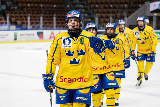 Johanna Fällman of Sweden celebrates scoring 8-0