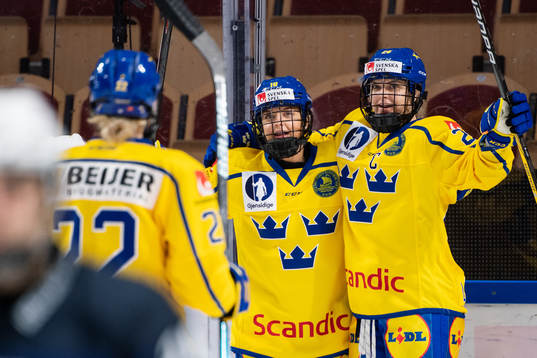 Mina Waxin and Michelle Löwenhielm of Sweden celebrate