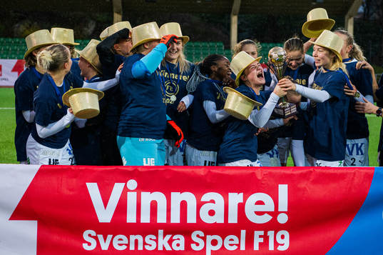 Umeås spelare jublar med pokalen