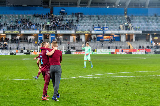 Malmö FFs Eric Larsson och Anders Christiansen jublar