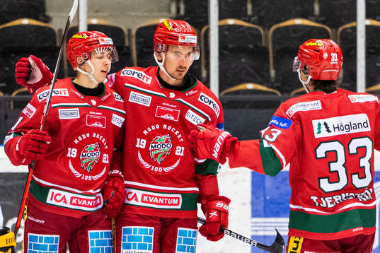 Modos Jeremias Lindewall och Max Tjernström jublar med