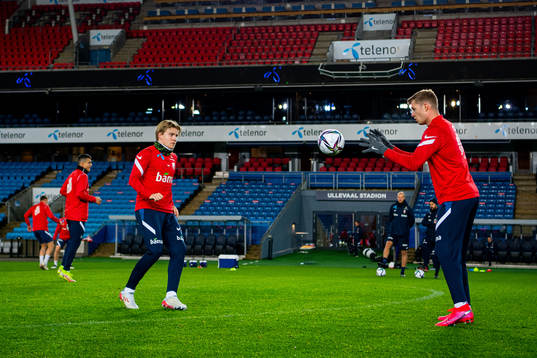 Jens Petter Hauge and Alexander Sørloth of the Norwegian