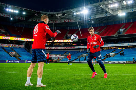 Julian Ryerson and Alexander Sørloth of the Norwegian
