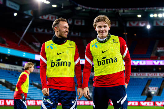 Fredrik Aursnes and Jens Petter Hauge of the Norwegian