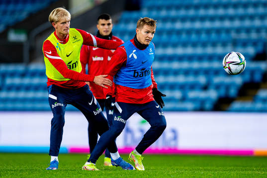 Morten Thorsby and Martin Ødegaard of the Norwegian