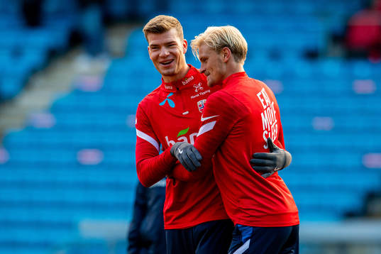 Alexander Sørloth and Morten Thorsby of the Norwegian