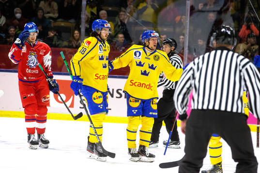 Sveriges Dennis Everberg och Jesper Olofsson jublar