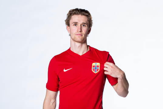 Ola Solbakken of the Norwegian national football team poses