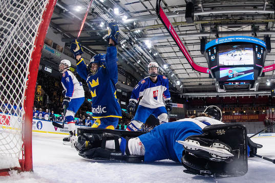 Emma Nordin of Sweden celebrates scoring 0-1