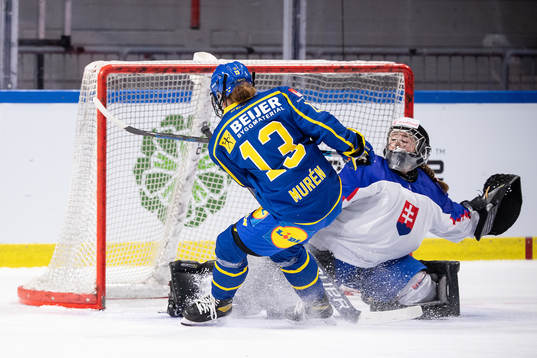 Emma Muren of Sweden and goalkeeper Nikola Zimkova of