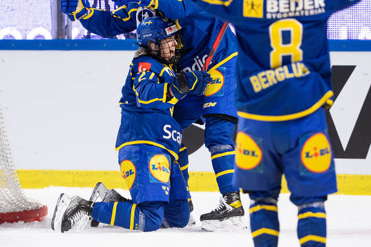 Emma Nordin of Sweden celebrates scoring 0-1