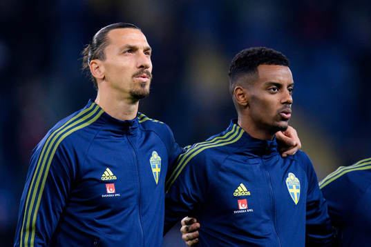 Zlatan Ibrahimovic and Alexander Isak of Sweden