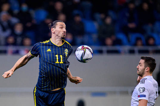 Zlatan Ibrahimovic of Sweden and David Khocholava of Georgia