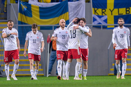 Khvicha Kvaratskhelia of Georgia celebrates the 2-0 goal