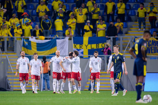 Khvicha Kvaratskhelia of Georgia celebrates the 2-0 goal