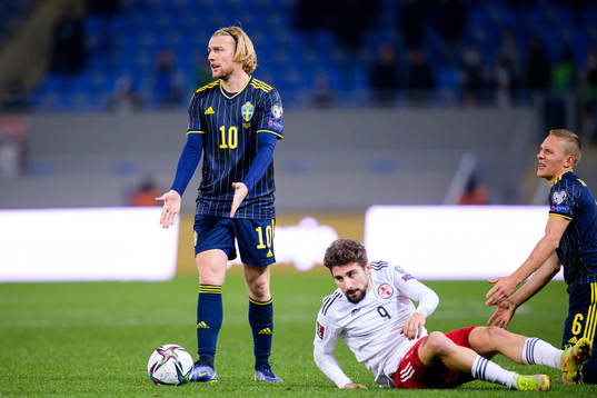 Emil Forsberg and Ludwig Augustinsson of Sweden against