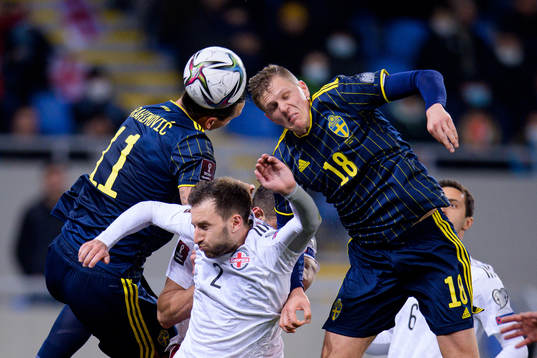 Zlatan Ibrahimovic and Joakim Nilsson of Sweden against