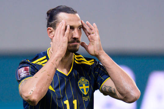 Zlatan Ibrahimovic of Sweden looks dejected