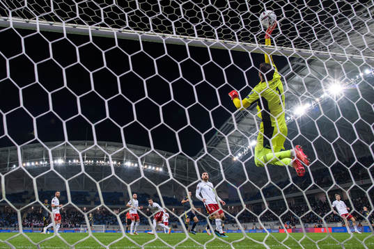 Goalkeeper Giorgi Loria of Georgia makes a save