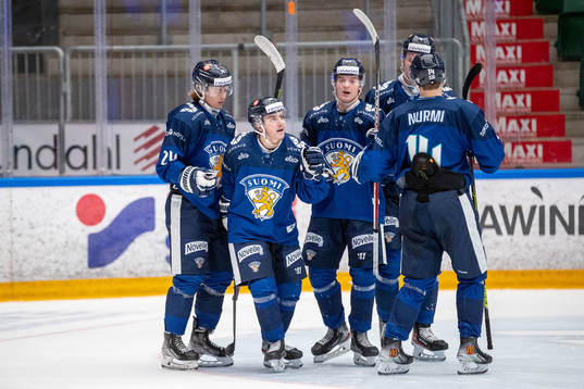 Juuso Mäenpää of Finland celebrates scoring 3-2