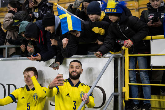 Daniel Svensson and Aiham Ousou of Sweden celebrates with