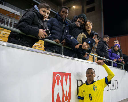Bilal Hussein of Sweden celebrates with spectators