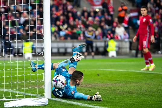 Goalkeeper Roberts Ozols of Latvia