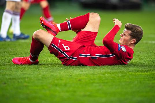 Alexander Sørloth of Norway in pain