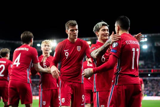 Mohamed Elyounoussi of Norway celebrate with teammates