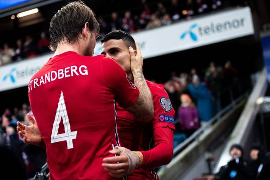 Mohamed Elyounoussi and Stefan Strandberg of Norway