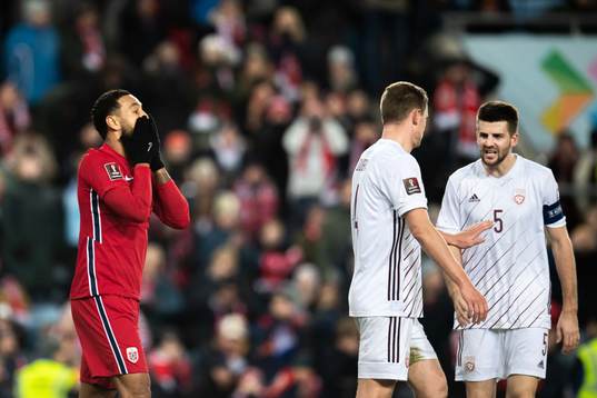 Joshua King of Norway looks dejected