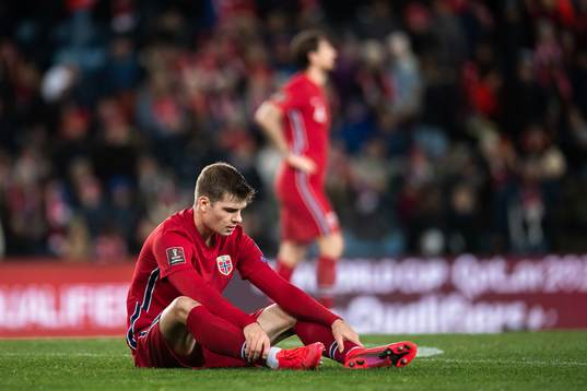 Alexander Sørloth of Norway looks dejected