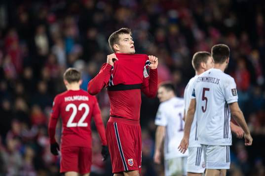 Alexander Sørloth of Norway looks dejected