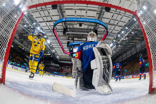 Michelle Löwenhielm of Sweden celebrates and goalkeeper