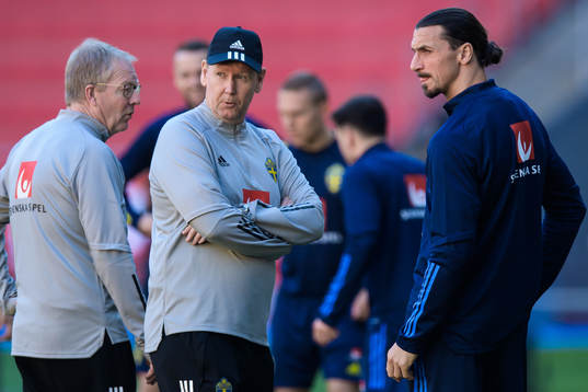 Assistant coach Peter Wettergren and Zlatan Ibrahimovic of
