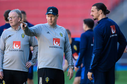 Assistant coach Peter Wettergren and Zlatan Ibrahimovic of