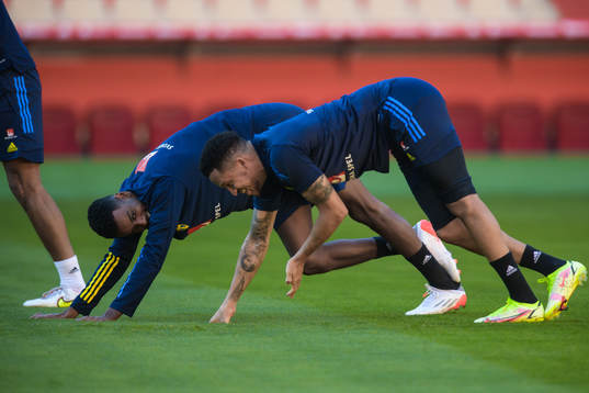 Alexander Isak and Martin Olsson of the Swedish national