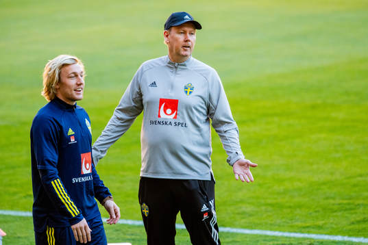 Emil Forsberg and assistant coach Peter Wettergren of the