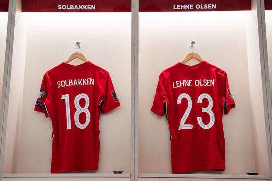 The kits of Ola Solbakken and Thomas Lehne Olsen of Norway