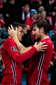 Mohamed Elyounoussi and Stefan Strandberg of Norway