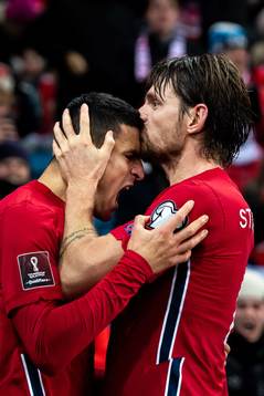 Mohamed Elyounoussi and Stefan Strandberg of Norway