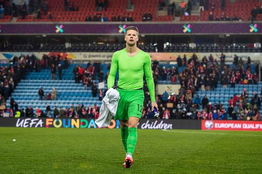 Goalkeeper Ørjan Håskjold Nyland of Norway looks dejected