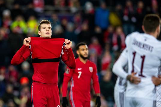 Alexander Sørloth of Norway looks dejected