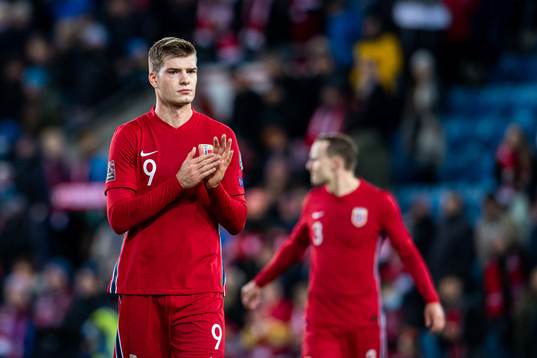 Alexander Sørloth of Norway looks dejected