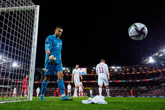 Goalkeeper Roberts Ozols of Latvia