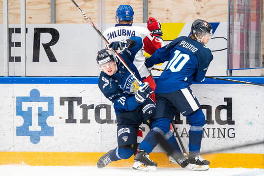 Eetu Liukas and Kasper Puutio of Finland and Tomas Chlubna