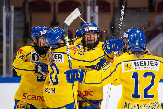 Michelle Löwenhielm of Sweden celebrates scoring 1-0