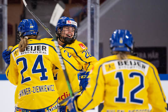 Michelle Löwenhielm of Sweden celebrates scoring 1-0