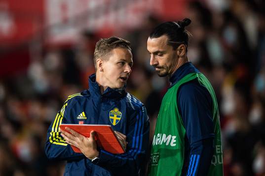 Goalkeeper coach Maths Elfvendal and Zlatan Ibrahimovic of