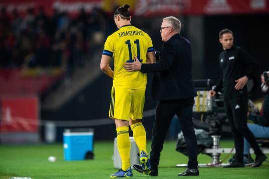Zlatan Ibrahimovic and head coach Janne Andersson of Sweden